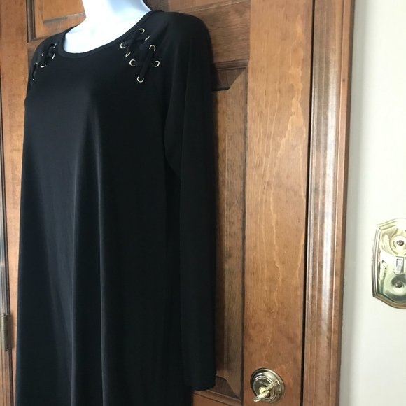 #1 Michael Kors Black Dress w/Shoestring X's on Shoulder Large - Picture 6 of 12